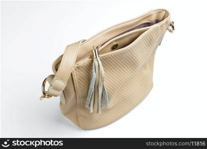 women beige handbag from leather isolated on a white background