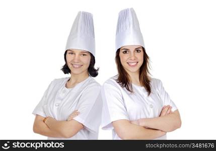 Women chefs on a over a white background