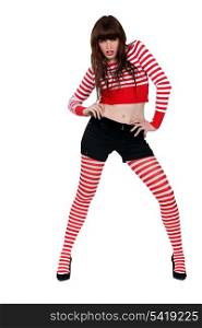 Women dressed in red stripes
