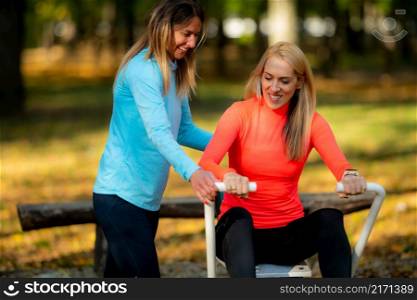 Women Exercising Outdoors in a Public Park.