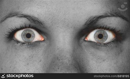 Women eye, close-up, blue eyes, grey skin