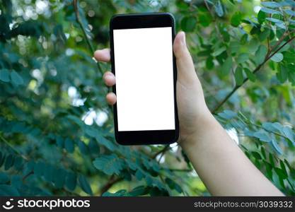 Women hands holding smart phone blank copy space screen for mock up. Women hands holding smart phone blank copy space screen for mock