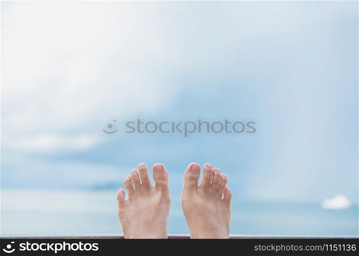 Women in summer beach blue sky
