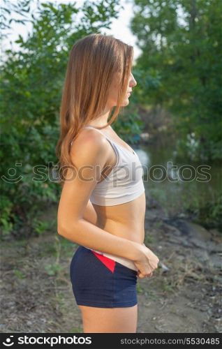 Women looking away. Female outdoor torso shot in profile