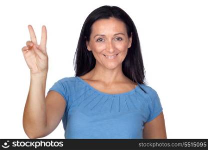Women making the symbol of victory isolated on a over white background