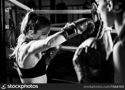 Women on boxing training