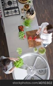 Women preparing salad