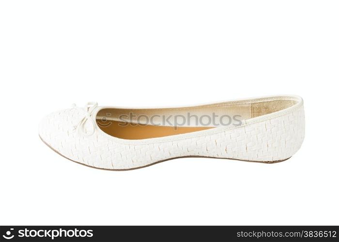 women&rsquo;s beige shoes isolated on white background