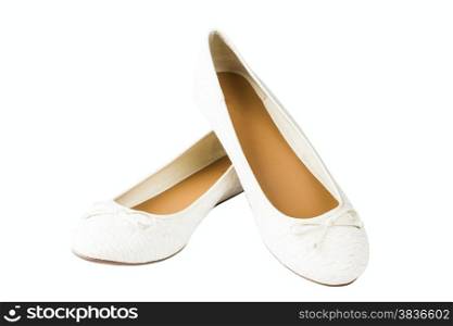 women&rsquo;s beige shoes isolated on white background