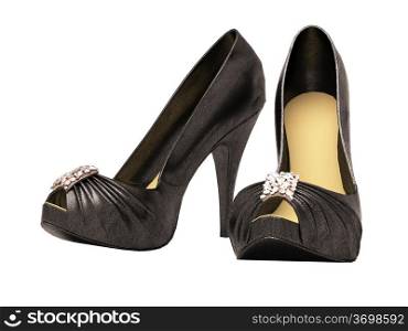 Women&rsquo;s black shoes closeup on a light background