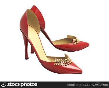 Women&rsquo;s red shoes closeup on a light background