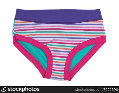 Women&rsquo;s striped panties in a colored bar. Isolate on white.