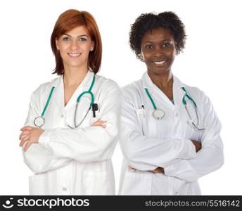 Women&rsquo;s team of doctors isolated on white background