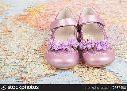 women`s shoes on map of europe
