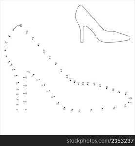 Women Shoes Icon Dot To Dot, Girl Heel Shoes Vector Art Illustration