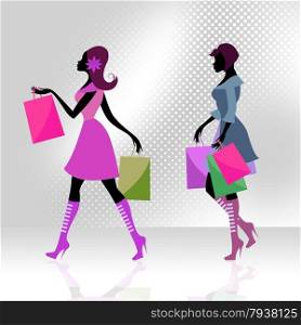 Women Shopping Showing Retail Sales And Ladies