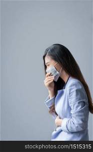 Women who have a cough and are sick with a flu infection, covid-19, coronavirus, therefore have to use masks to cover the mouth and nose.