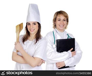 Women workers on a over a white background