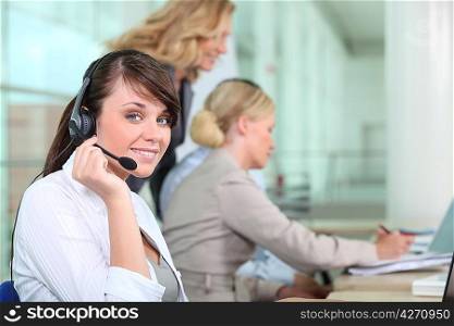 Women working in a call center