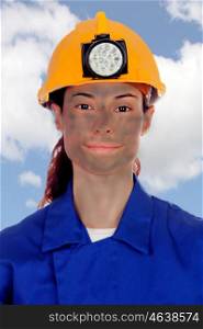 Women working in mining with a blue sky of background
