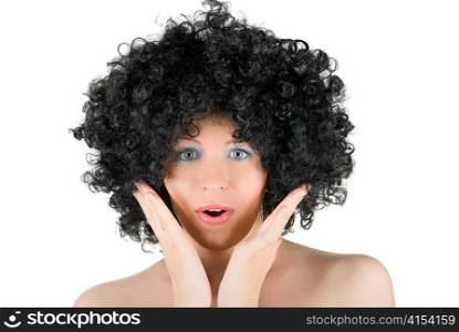 wonder young frizzy woman isolated over white background