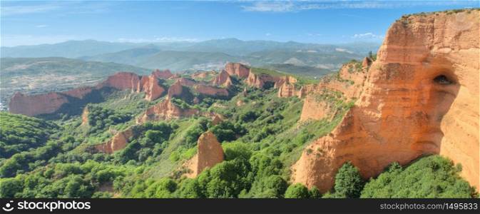 Wonderful panorama landscape of Las Medulas, ancient roman mines in Leon, Spain.