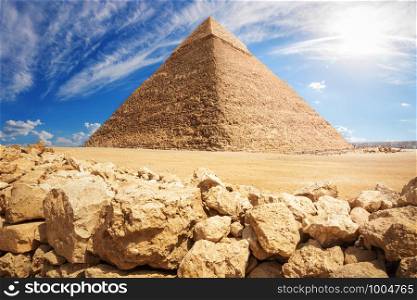 Wonderful Pyramid of Khafre in Giza desert, Cairo, Egypt.. Wonderful Pyramid of Khafre, Giza desert, Cairo, Egypt