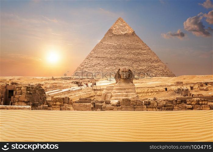 Wonderful view on the Sphinx and the Pyramid of Chephren in Egypt.. Wonderful view on the Sphinx and the Pyramid of Chephren in Egypt