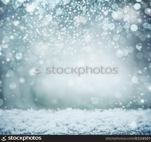 Wonderful winter background with snow and bokeh. Winter holidays and Christmas concept