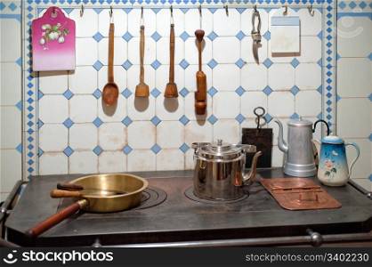 Wood and metal objects in the kitchen of art nouveau