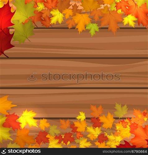 Wood background with autumn maple leaves. Wood background with autumn maple leaves vector illustration
