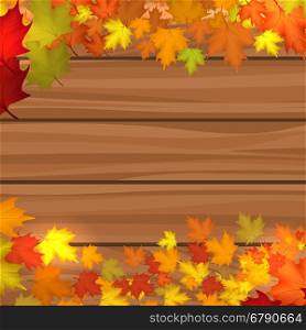 Wood background with autumn maple leaves. Wood background with autumn maple leaves vector illustration