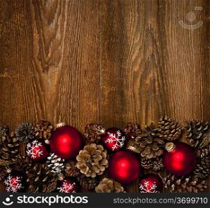 Wood background with Christmas ornaments