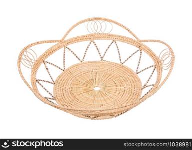 Wood basket wicker wooden in handmade 45 degree view isolate on white background