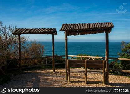 wood bench  with beautifull view for the ocean