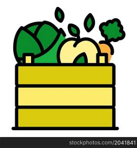 Wood box vegetables icon. Outline wood box vegetables vector icon color flat isolated. Wood box vegetables icon color outline vector