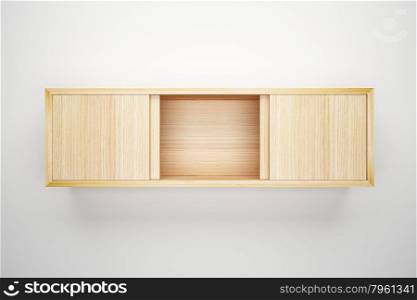 Wood cabinet on white wall interior