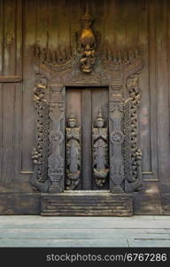 Wood carving detai at Shwe In Bin Kyaung in Mandalay, Myanmar