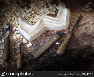 wood carving tools backgroung