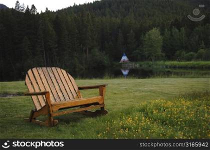 Wood chair in a field