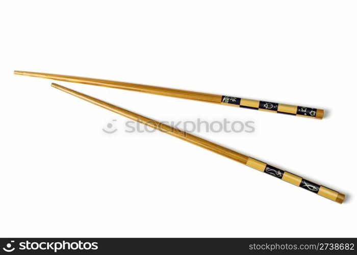 Wood chopsticks isolated on white background