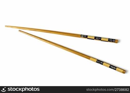 Wood chopsticks isolated on white background