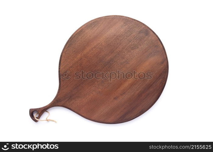 Wood cutting board isolated at white background top view