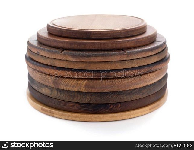Wood cutting board isolated on white background. Wooden pizza board