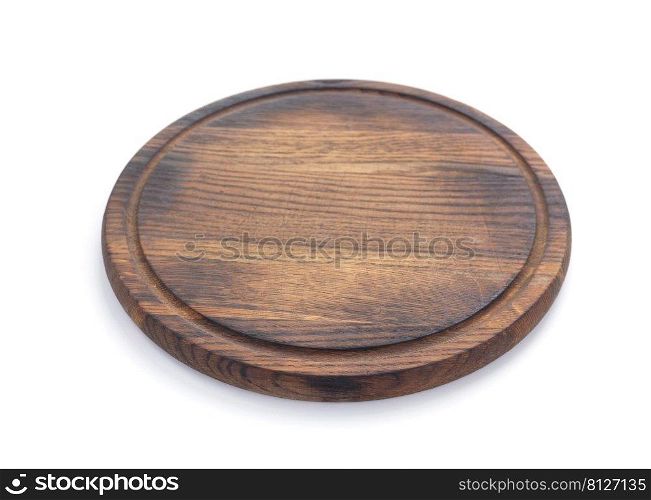 Wood cutting board isolated on white background. Wooden pizza board