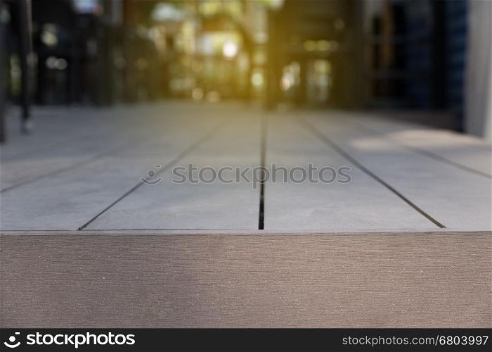 wood floor with background of table and chair in cafe restaurant