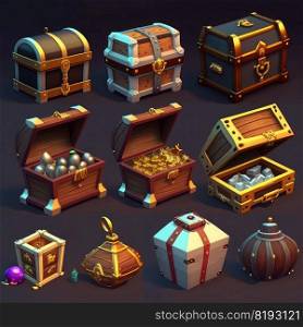 wood game treasure chest ai generated. full fantasy, lock element, ancient object wood game treasure chest illustration. wood game treasure chest ai generated