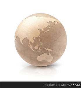 Wood globe 3D illustration Asia & Australia map on white background