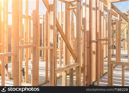 Wood Home Framing Abstract At Construction Site.