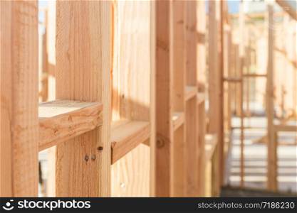 Wood Home Framing Abstract At Construction Site.